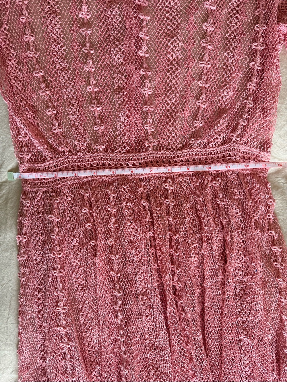 Blush Pink Crochet Vintage Midi Dress - Women's Lace Knit Dress - Picture 15 of 17